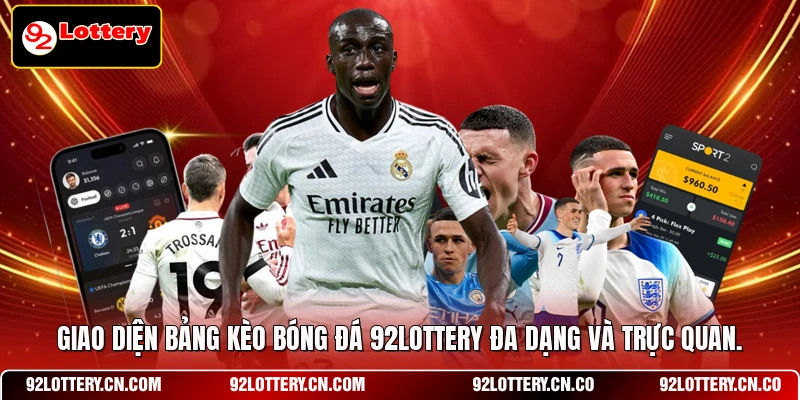 Giao diện bảng kèo bóng đá 92LOTTERY đa dạng và trực quan
