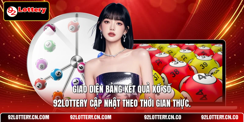 Giao diện bảng kết quả xổ số 92LOTTERY cập nhật theo thời gian thực